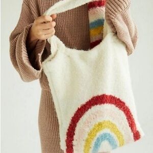 Free People Rainbow Fuzzy Tote Bag Cream Wool Blend Boho Shoulder Bag